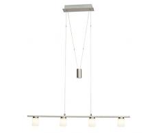 Brilliant Betsy LED lampada a sospensione, 4Â luce, regolabile in altezza, 4Â X 4,5Â W LED fisso integrato, 4Â X 360Â Lumen, 3000Â K Bianco caldo, metallo/vetro, ferro/bianco, 9Â x 90Â x 150Â cm, g93547/13