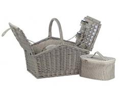 dvier - Cestino da Picnic in Vimini, per 4 Persone, con Manico, Borsa Termica, Colore: Grigio Chiaro