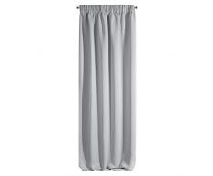 Design91 Tenda Liscia Blackout Oscurante con Nastro Arricciato, Tende, Semplice e Moderno, per Camera da Letto, cameretta dei Bambini, Soggiorno, Argento, 135x270cm