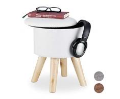 Relaxdays Sgabello con Contenitore Rotondo, Imbottito, Coperchio Rimovibile, Gambe in Legno, HxD 36x31,5 cm, Bianco