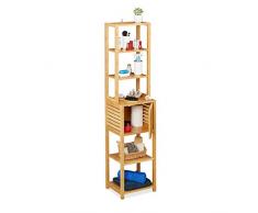 Relaxdays Scaffale bambù, 7, 1 ripiano con Porta, in Piedi, per Bagno e Cucina, Altezza x Larghezza x profondità : 149 x 35 x 29 cm, Colore: Naturale, 1 Pezzo