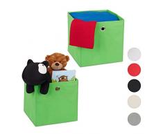 Relaxdays, Verde Set da 2 Cestini Porta-Oggetti, Quadrati, per Lo Scaffale, Scatole a Forma di Cubo, 30x30x30 cm, Poliestere, Cartone, 30 x 30 x 30 cm