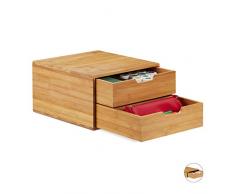Relaxdays Cassettiera Portaoggetti in bambù, Organizer con Cassetti, Effetto Naturale, Portaoggetti da Scrivania, HLP 18 x 30 x 31 cm, Color Legno Naturale
