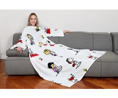 Kanguru Deluxe Snoopy Bianca, coperta con le maniche e tasca centrale, in soffice pile, 140x180 cm, 4 UnitÃ