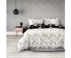 AmeliaHome Snuggy Collection - Biancheria da Letto in Flanella, 100% Cotone, con Copripiumino, Chiusura Lampo, Castoro Cotone, Floral Rain, 140x200 + 70x90