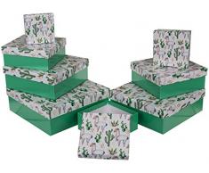 ootb - Set di 8 scatole per chiamate, in Cartone Foderato, 22 x 22 x 8 cm, Colore: Bianco/Verde