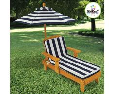 KidKraft 00105 Sedia a sdraio in legno con ombrellone per bambini, mobili per giardino e per esterno - Blu Navy