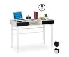 Relaxdays - Scrivania in Vetro, passacavi, Tavolo da Ufficio con cassetti, Tavolo in Vetro PC, HBT 78 x 110 x 55 cm, Bianco, PB, Ferro