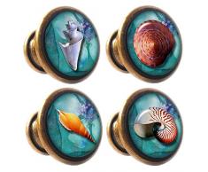 Knuttys Knobs 4 x Conchiglie Marine (2) Finitura Ottone Anticato 30 mm cassetti Armadio pomelli