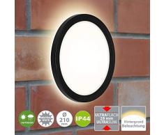 Briloner Leuchten - Luce per esterni a LED, lampada da parete da esterno con retroilluminazione, 8 watt, 1.200 lumen, 4.000 kelvin, bianca/nera, rotonda, Ã 21cm