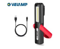 Velamp Davy Luce da Lavoro 2 in1, Ricaricabile: COB Torcia High Power 3W. Multifunzione. con Magnete e Gancio, Rosso