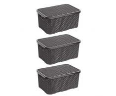 BranQ - Home essential 5901098045605 Set di 3 cestini in Rattan, Misura S, 7 l, Plastica PP, Antracite, 28,5x19,5x12,9 cm