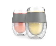 Host 2962 Wine FREEZE, Set di 2 Calici raffreddanti per il vino, con fascia di protezione in silicone, Colore Grigio