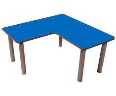 Mobeduc Tavolino per bambini in L, 90 x 90 cm 90 x 90 cm, talla 2 Haya y azul oscuro