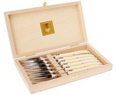 Laguiole Claude Dozorme, 2.60.005.76, Cofanetto in Legno con 6 forchette da Bistecca, Crema (Stahl/Creme)