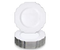 SERVIZIO DA TAVOLA MONOUSO PER FESTE 20 PZ | Piatti di Plastica Resistente | 20 Piattini da Dessert | per Cene e Matrimoni Raffinati (Collezione Barocca - Argento | 21.5 cm)