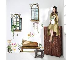 mondial-feteÂ âÂ Adesivo 3D Adesivo 2Â False finestre Primaverili con Panca (120Â x 95Â cm)