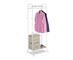 Relaxdays Appendiabiti da Terra con Box Pieghevoli in Stoffa, Attaccapanni, Acciaio, Bianco, HxLxP: 179x65x43,5 cm