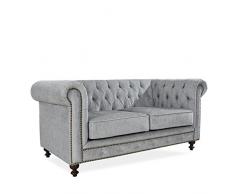 Lo+DeModa Chester Divano a 2 Piazze A Due Posti, Poliestere/Pino/Frassino/Gommapiuma, Grigio Chiaro, 74 x 172 x 59 cm