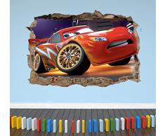 Wall Decor 247 Adesivo da Parete 3D Saetta McQueen Cars Smashed Breakout per Camera da Letto per Ragazzi e Ragazze â Grande Paesaggio 70 cm (Larghezza) x 50 cm (Altezza).
