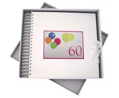 WHITE COTTON CARDS Biglietto per 60esimo compleanno con Neon e libro dei ricordi, motivo: palloncini, colore: bianco