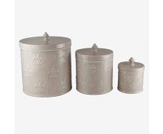 Better & Best - Set di 3 scatole con Fiori di Giglio, Dimensioni 20 x 20 x 24 cm, Medio: 15 x 15 x 19 cm, Piccola: 11 x 11 x 13 cm, Materiale: Metallo smaltato, Grande