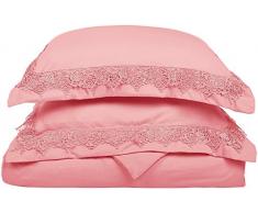 Superior - Set piumino 173 x 229 cm, resistente alle grinze/estremamente morbido e leggero, con federe decorative con ricamo con pizzo regale in confezione regalo, 100% microfibra spazzolata, rosa