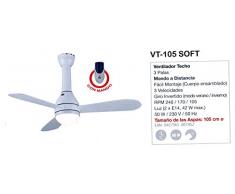 FM Ventilatore da soffitto con Telecomando, VT105 Soft, Bianco, 60 x 40 x 30