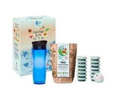 shuyao teekultur Starter Box Tea to Go - Tazza Termica con colino per tè Integrato + 5 x 3 Loser Bio Tee Senza Caffeina, Blu, 45 g
