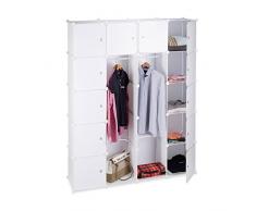 Relaxdays 10021971_49 Cabina Armadio Componibile, Plastica, Guardaroba con 2 Bastoni Appendiabiti e 14 Scomparti, Bianco
