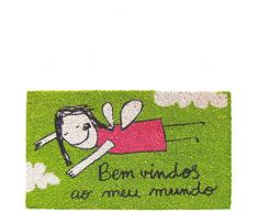 laroom Zerbino Motivo o MEU Mundo, Jute And Base Antiscivolo, Verde, 40 x 70 x 1.8 cm