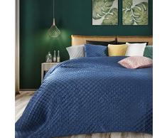 Eurofirany Copriletto in Velluto, Effetto Squama, Trapuntato, Elegante, per Camera da Letto, Soggiorno, Camera degli Ospiti, Lounge, Blu Navy, 220 x 240 cm