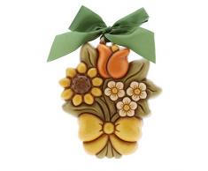 THUN - Formella Mazzo di Fiori con Fiocco - Formato Medio - Ceramica - Decorazione da Appendere - 14 x 16 cm