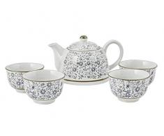 H&H 735356 Orientale Set 4 Tazze Te, con Teiera, Porcellana