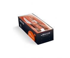 Arcos Coltelleria da Tavola - Set di Coltelli da Bistecca 12 Pezzi (6 Coltelli + 6 Forchetta) - Acciaio Inossidabile - Manico Legno Compresso Colore Marrone
