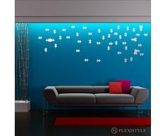 FLEXISTYLE - Specchio Decorativo a Forma di Puzzle, Decorazione Moderna, 3 mm Specchio in Acrilico dallUE, Soggiorno, Camera da Letto, corridoio, infrangibile, Decorazione Fai da Te, Argento