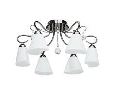 Lampadario elegante per il soffitto basso colore nichelio lucido metallo paralume vetro moderno originale con gocci cristalli trasparente urbano 6-bracci Ш 54cm 6*60W E14 230V - escl