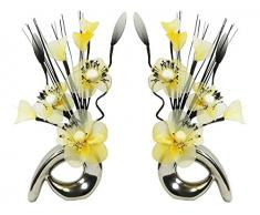 Flourish - Argento Vaso Con Fiori Finti in Tessuto e Fil di Ferro, 32 cm, Coppia Corrispondente, Decorazioni per le Casa, Colore: Giallo