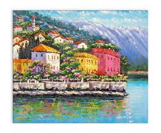 World Art Riproduzioni su Telaio estetico Riflessione del Lago di Como, Multicolore, 60 x 50 x 2 cm