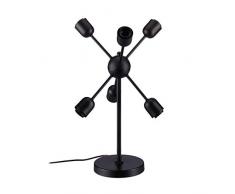 relaxdays Retro Tischlampe 6-armig, Kugel mit Leuchtarmen, Sockel, Dekolampe, HBT, Schwarz Lampada da Tavolo, con 6 Braccia, Sfera con Diramazioni, Decorazione, Design, HLP: 51x30x30 cm, Metallo, Nero