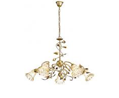 Rossini Illuminazione 10514-40 Lampadario in Metallo Verniciato e Vetro E14, 28 W, Oro Spazzolato