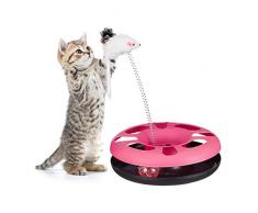 Relaxdays 10023896_52 Giocattolo per Gatti con Topo, Palla, Palla con Campanelle, Cat Toy, interattivo, Allenamento e Lavoro, Rosa