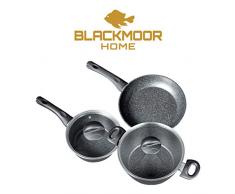 Blackmoor 66120 - Pentolino da latte antiaderente, 16 cm Set di 3 padelle. Nero