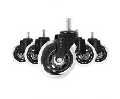Amstyle SPM1.949 - Set di 5 rotelle universali per Sedia da Ufficio, 11 mm, Diametro Perno 75 mm, silenziose, in plastica, Colore: Nero