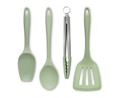 Zeal JSET40G - Pinze da cucina antiaderenti in silicone, spatola, cucchiaio e cucchiaio, 4 pezzi, colore: verde salvia