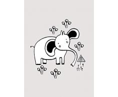 Komar - Quadro da Parete con Elefante Scribble, per Soggiorno, Camera da Letto, Decorazione, Stampa Artistica, Disponibile in 3 Misure, Nero, Bianco, P104D-50x70