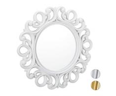 Relaxdays Specchio Decorativo Rotondo, da Parete, con Cornice, Ingresso, Bagno, Camera, Salotto, Ã 50 cm, Bianco, PP, Vetro, Cartone, 50 x 50 x 3 cm