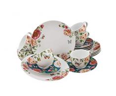 Creatable, 22219, serie Enjoy Roses â Petrol + Bianco, Set di stoviglie, servizio da caffÃ¨ 18 pezzi, Porcellana