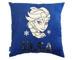 Disney Cuscino Paillettes Reversibili Elsa Blu, 100% Poliestere, 40 x 40 cm