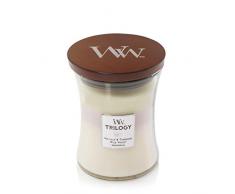 Woodwick Trilogy Candela profumata a Clessidra Media con Pluswick Innovation, Boccioli sul terrazzo